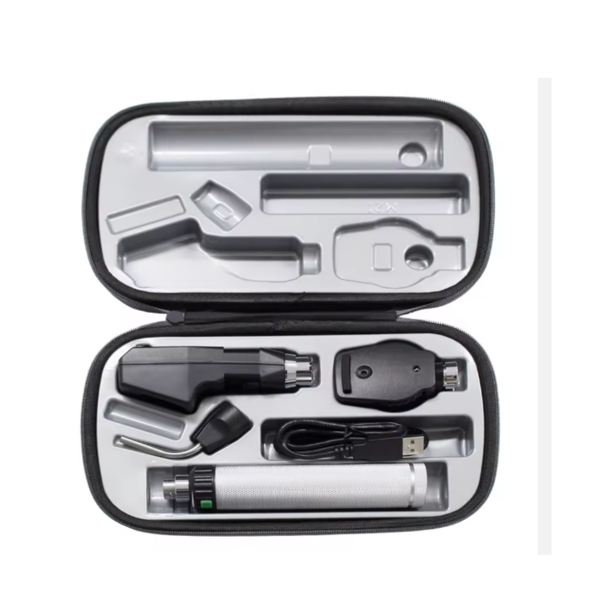 Set Retinoscopio y Oftalmoscopio 3.5V con Mango Recargable Li-ion USB, Iluminador Fibra Óptica, Estuche Rigido | Equipo Optometría Oftalmología