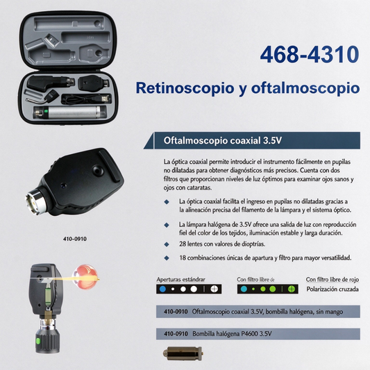 Set Retinoscopio y Oftalmoscopio 3.5V con Mango Recargable Li-ion USB, Iluminador Fibra Óptica, Estuche Rigido | Equipo Optometría Oftalmología