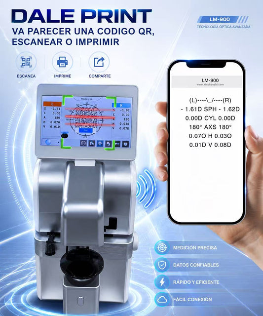 Lensometro digital funcion de mapeo potencial y escanea QR para obtener datos equipo optico para optica