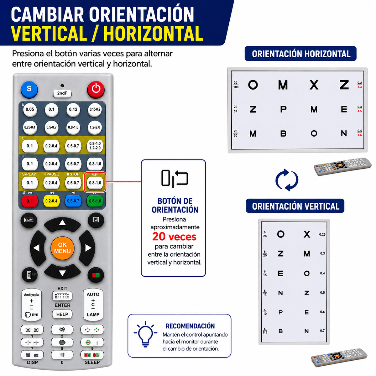 Optotipo Digital Profesional Doble Modo Horizontal / Vertical para Consultorio y las opticas